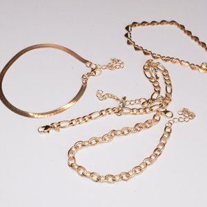Gold Color Anklets - Set of 4